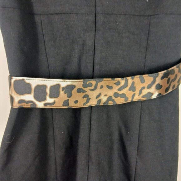 Cache Sheath Dress Womens 6 Black Leopard Print Belted Y2K Glam Cocktail Luxury - Picture 9 of 10